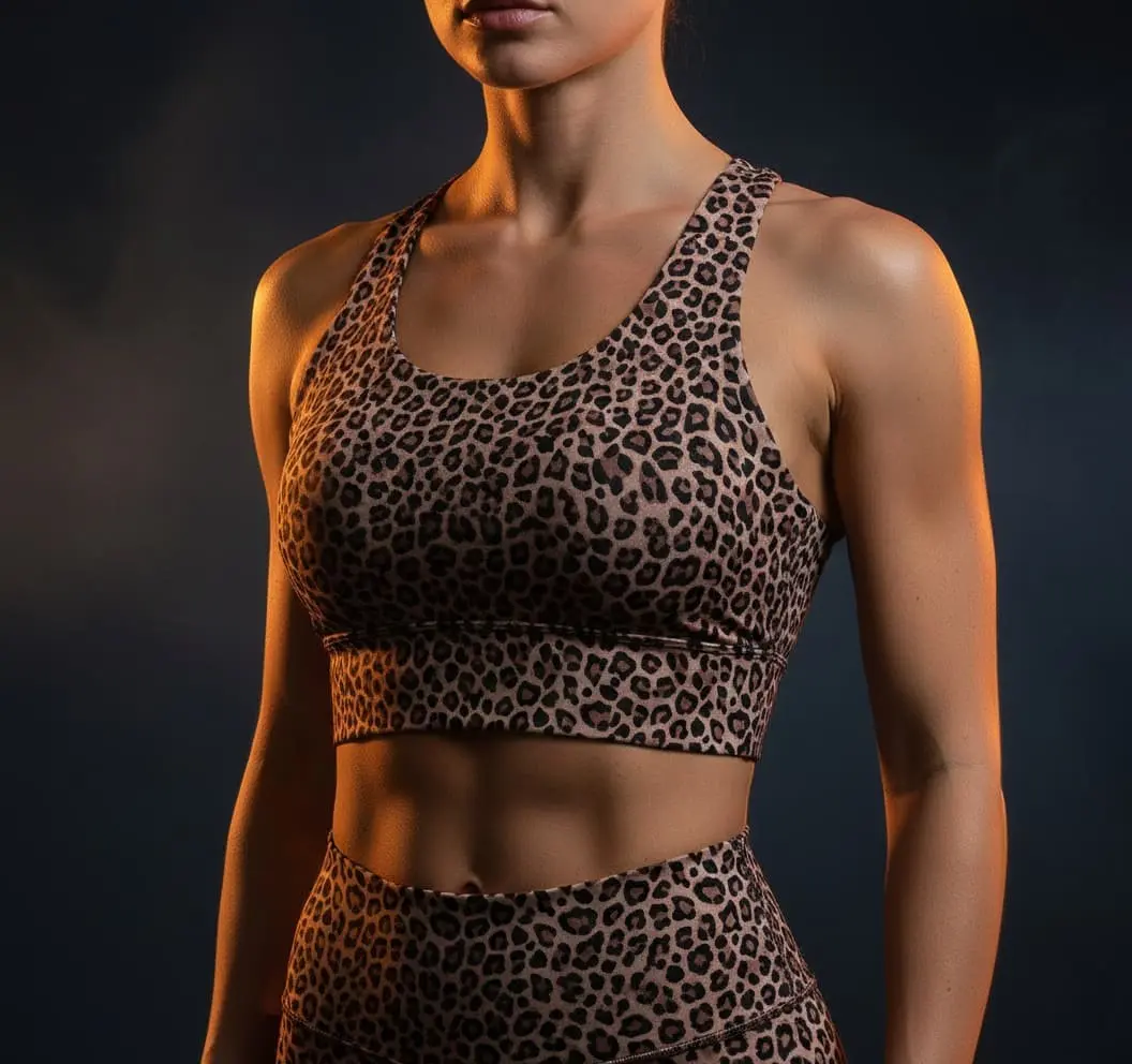 Model wearing Leopard Print Sports Bra