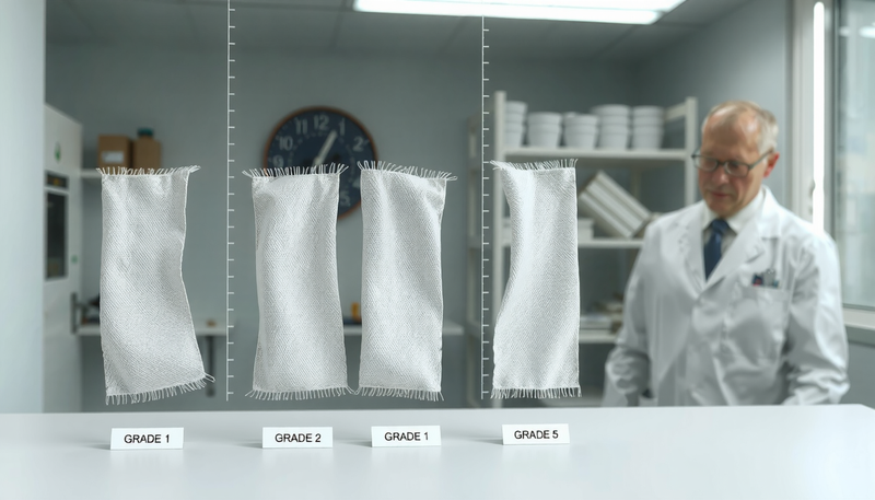 illustration of pilling grade comparison: Grade 1, Grade 2, and Grade 5 specimens
